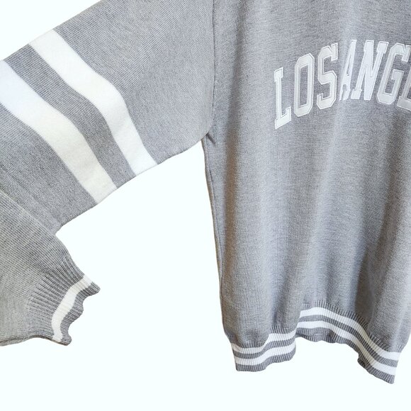 Stella Tweed Varsity Striped V-Neck Los Angeles Sweater Gray & White Size M - Picture 3 of 16